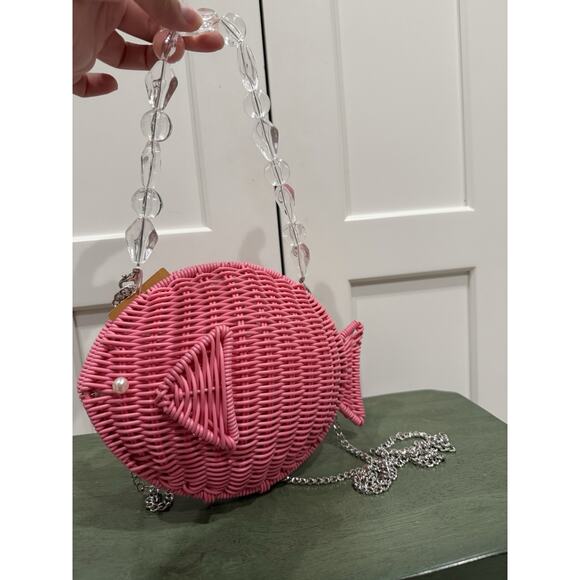Tommy Bahama Handbags - New Tommy Bahama Woven Wicker Fish Pink Clutch Crossbody Bag